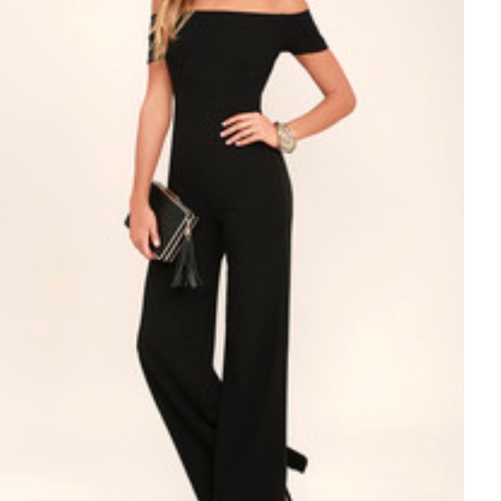 Lulus Black Off the Shoulder Jumpsuit